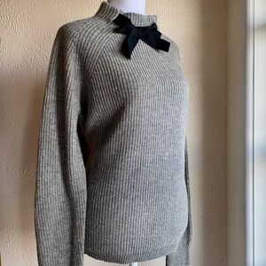 J. Crew grey mock turtleneck wool sweater with black grosgrain bow detail Size M